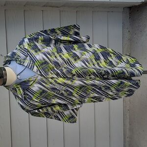 JOHNNY BLAZE Abstract Grey Neon Green Spellout Sz XXL Short Sleeve Shirt VTG Y2K